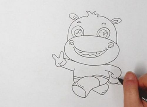 卡通彩色河马简笔画怎么画 拟人化河马简笔画图解