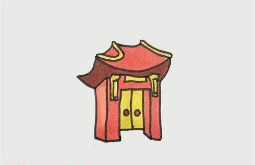 简单古代大门简笔画怎么画 彩色古代建筑简笔画步骤图解