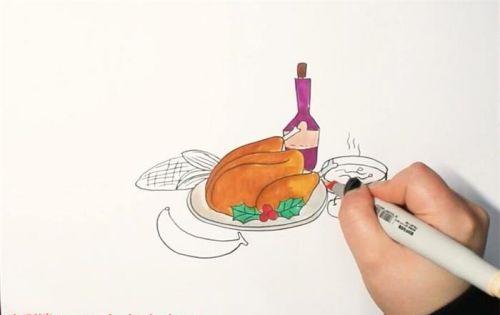 美食大餐简笔画儿童画教程图解 卡通美味佳肴简笔画怎么画