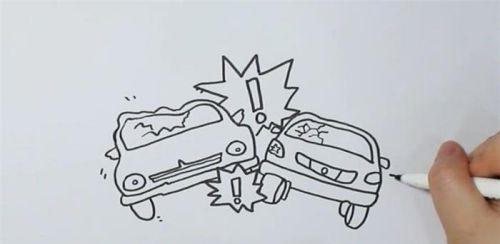彩色小汽车撞车简笔画教程图解 简单汽车撞车简笔画怎么画