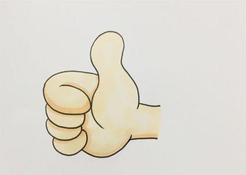 卡通简单手部简笔画怎么画 可爱彩色竖起大拇指简笔画教程图解