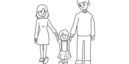彩色全家福一家三口简笔画怎么画 手牵手一家三口简笔画教程