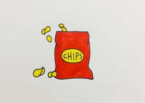简单卡通薯片简笔画怎么画 一包彩色薯片简笔画教程图解