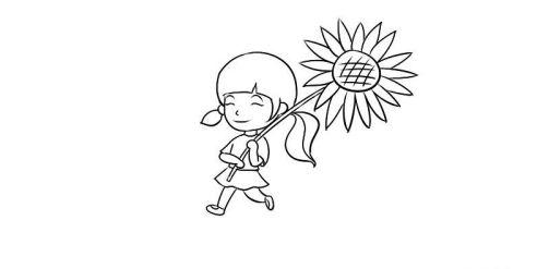 小女孩拿着向日葵简笔画画法 简单漂亮向日葵简笔画怎么画