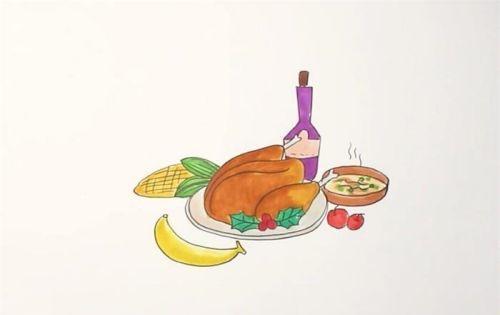 美食大餐简笔画儿童画教程图解 卡通美味佳肴简笔画怎么画