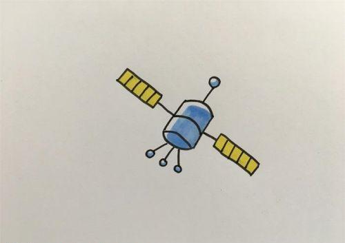 卡通彩色人造卫星简笔画教学步骤 带涂颜色人造卫星简笔画怎么画