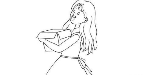 彩色女孩取快递简笔画怎么画 超级简单收快递简笔画教程