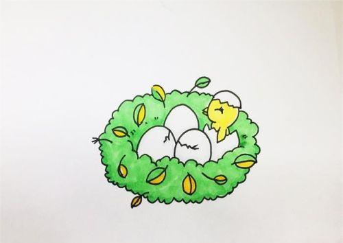 简单树上鸟窝简笔画步骤图解 卡通彩色鸟窝简笔画怎么画