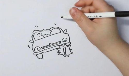 彩色小汽车撞车简笔画教程图解 简单汽车撞车简笔画怎么画