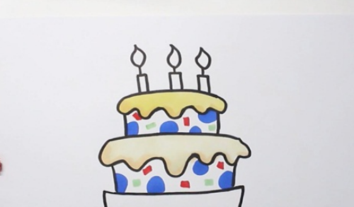 可爱彩色生日蛋糕简笔画画法图解 儿童简单生日蛋糕简笔画怎么画