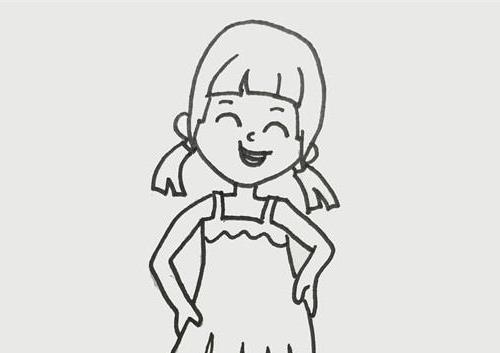 卡通穿裙子小女孩简笔画教学画法  彩色可爱穿裙子小女孩简笔画怎么画
