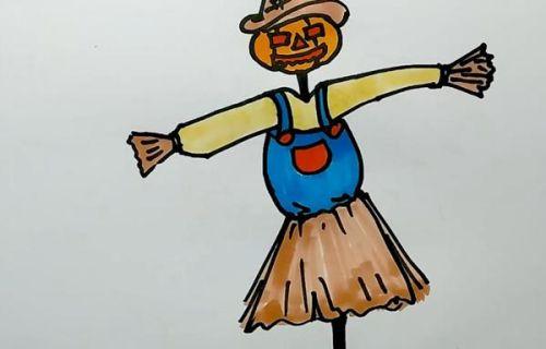 稻草人简笔画儿童简笔画怎么画 麦田稻草人简笔画步骤画法