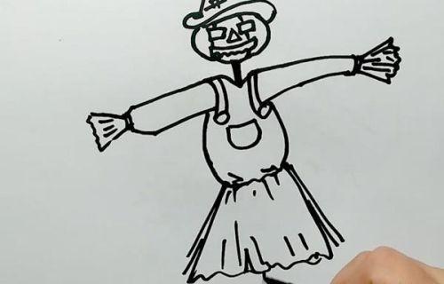 稻草人简笔画儿童简笔画怎么画 麦田稻草人简笔画步骤画法