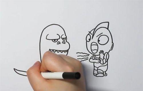 奥特曼打小怪兽简笔画儿童画怎么画 简单彩色奥特曼打小怪兽简笔画图片大全