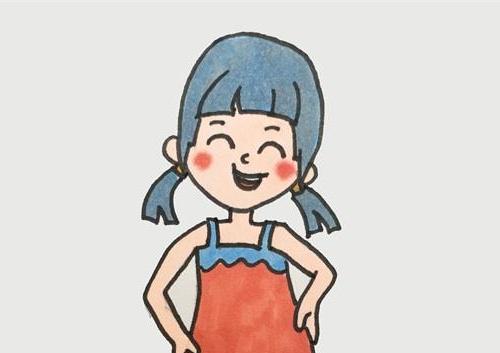 卡通穿裙子小女孩简笔画教学画法  彩色可爱穿裙子小女孩简笔画怎么画