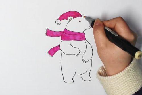 可爱的小北极熊简笔画教学画法 彩色卡通北极熊简笔画怎么画