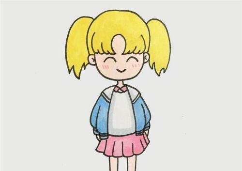 彩色穿校服的小女孩简笔画怎么画 最简单的穿校服的小女孩简笔画教程带步骤
