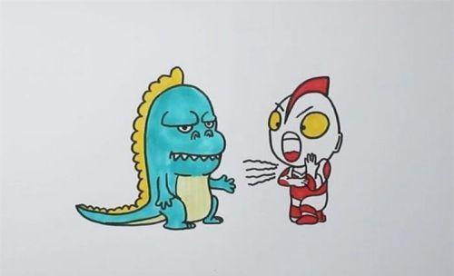 奥特曼打小怪兽简笔画儿童画怎么画 简单彩色奥特曼打小怪兽简笔画图片大全