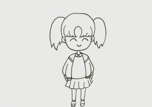 彩色穿校服的小女孩简笔画怎么画 最简单的穿校服的小女孩简笔画教程带步骤