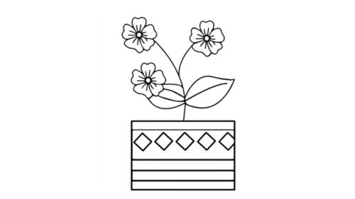 带花纹花盆简笔画怎么画 带颜色的花盆和花儿童简笔画画法图解